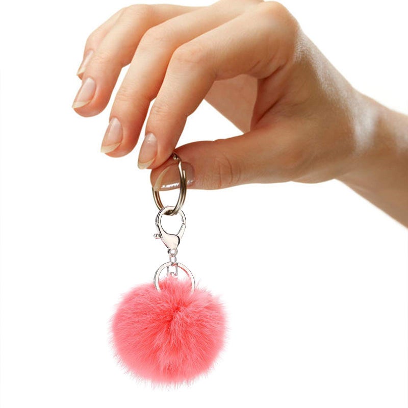 Cityelf Cute Faux Rabbit Fur Ball Pom Pom Keychain Car Key Ring Handbag Tote Bag Pendant Purse Charm (Purple) - Image 5
